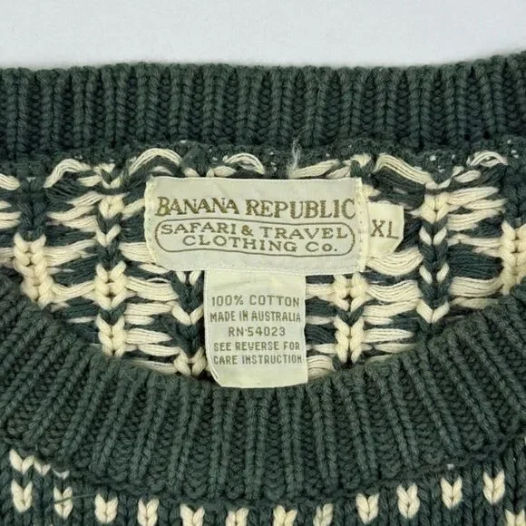 Vintage Banana Republic Knit Sweater Green White Snowflake Cotton XL - Picture 3 of 6